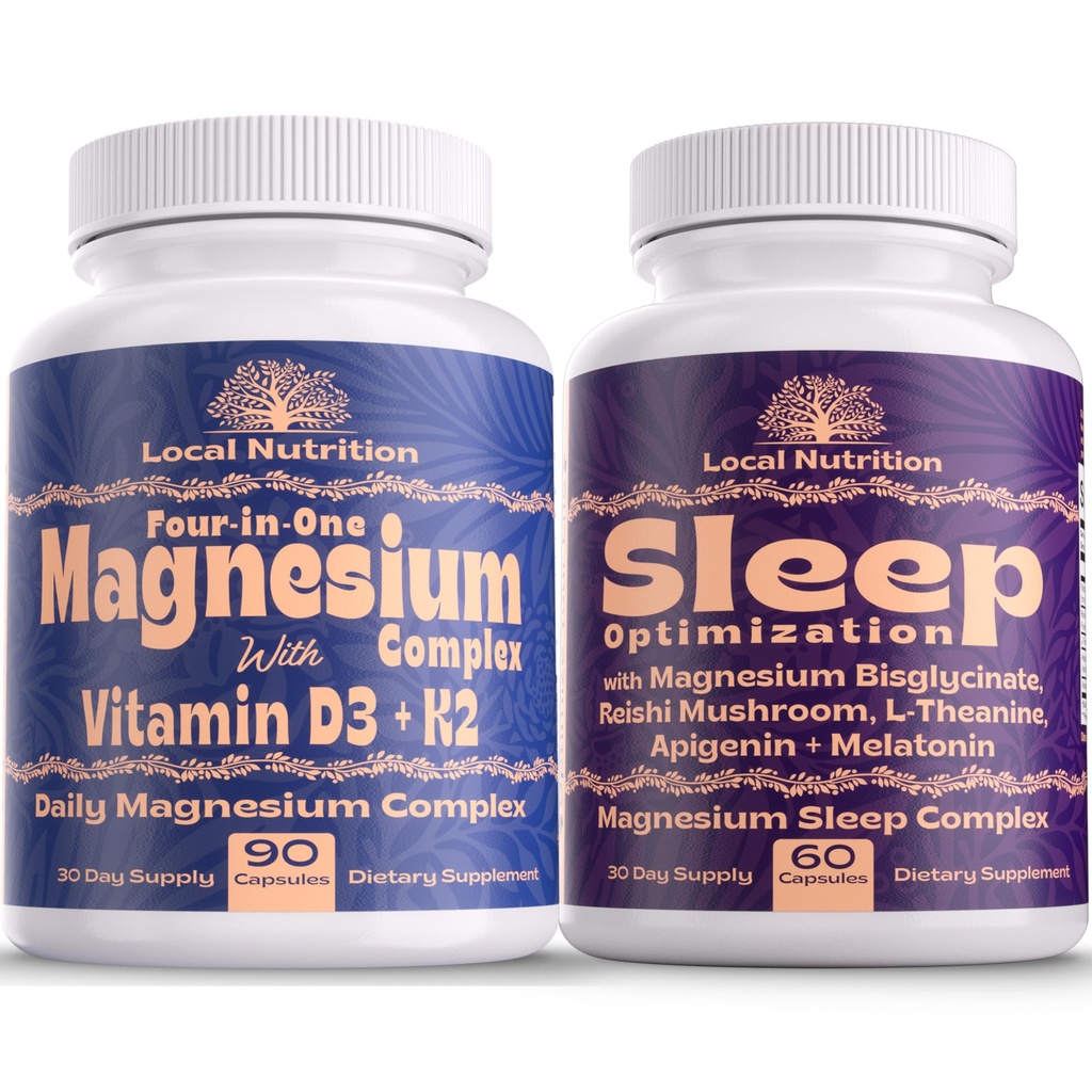 Natural Sleep Aid Magnesium Complex Bundle - Premium Sleep Support Supplement and Magnesium Supplement - One Month Supply, Made in Italy