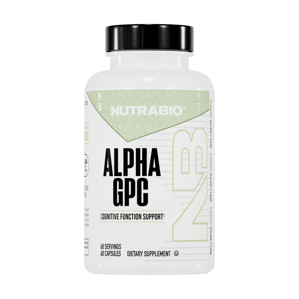 NutraBio Alpha GPC, Gehirnunterstützung & Verbesserte Speicherfunktion, 300mg - 60 Gemüsekapseln