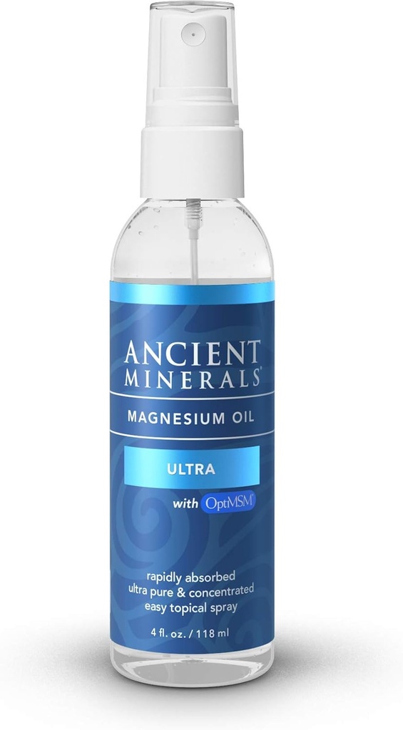 Antike Mineralien Ultra Magnesium Öl Spray mit MSM - ein reines Zechstein-Thema-Magnesium-Chlorid mit den Zusatznutzen von OptiMSM (4oz)