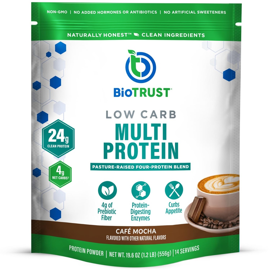 BioTrust Low Carb Protein Pulver – Delicious Whey & Casein Mischung aus Grass-Fed Hormon Free Cows – Non GMO, Gluten Free (Cafe Mocha)