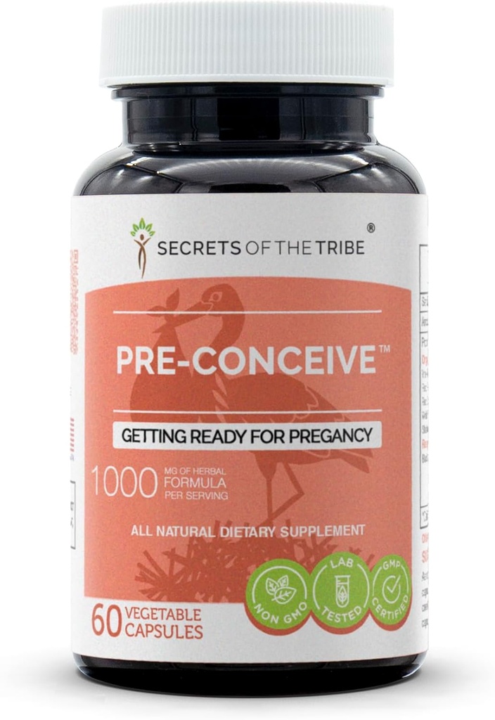 Secrets of the Tribe Pre-Conceive, 60 Kapseln, 1000 mg, Vitex, Red Raspberry, Black Cohosh, Red Clover, White Peony, Shatavari. Bereit für Pregancy 60 Kapseln