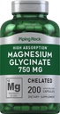 Piping Rock Magnesium Glycinate Kapseln | 750mg | 200 Pillen | Chelated Supplement | Hohe Absorption | Nicht-GVO und Glutenfrei