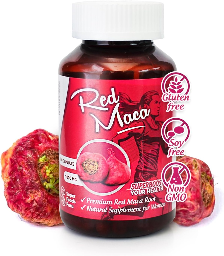 Sikyriah Red Maca Extrakt Kapseln für Frauen l 100 Count l weibliche Gesundheitsergänzung l Energie Booster und Hormon Regulator l 100% Bio und natürliche Maca Wurzel l