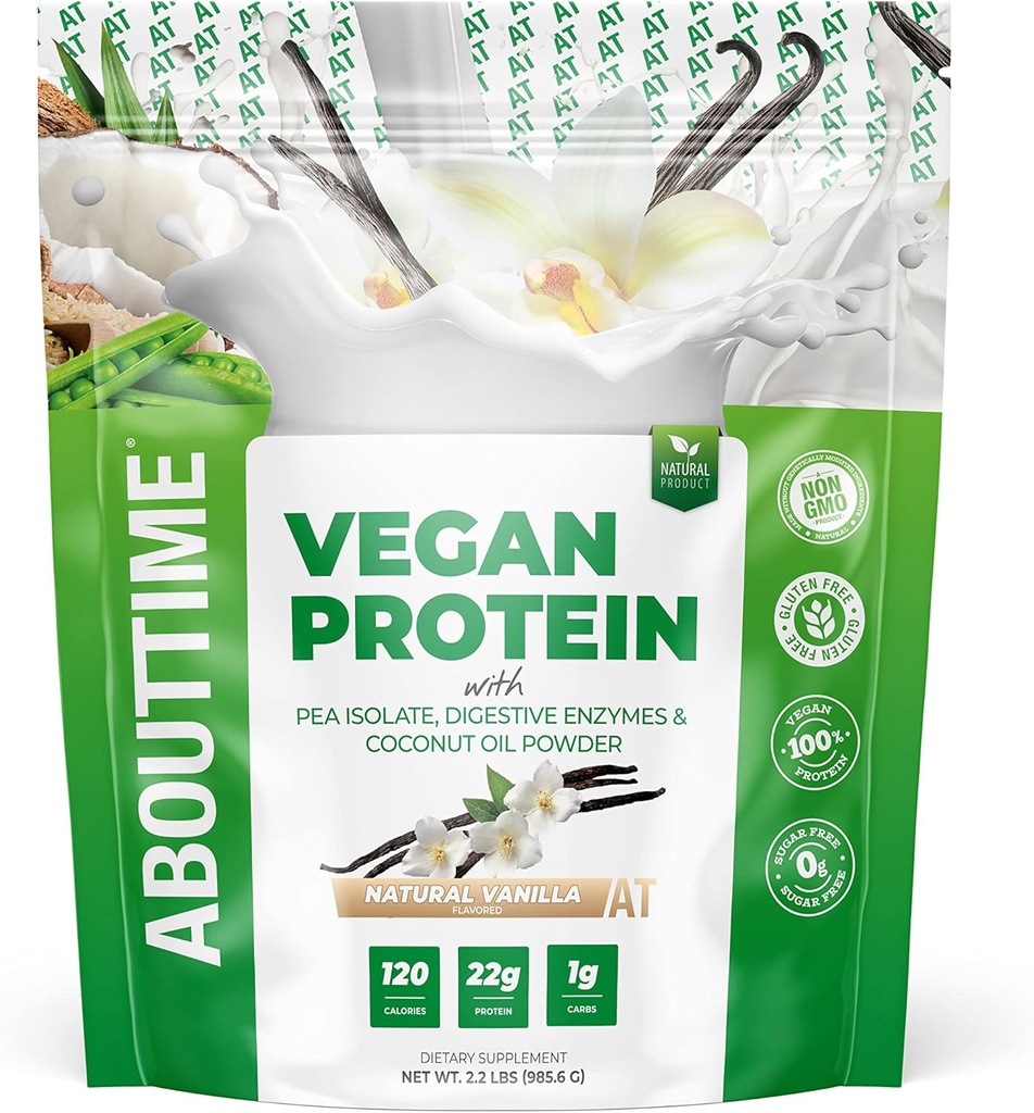 Circa il tempo Vegan Protein Powder 22g Vanilla, Ingredienti naturali, Non OGM, Basato sulle piante, Gluten Free, Soy Free, Dairy Free, 32 Servings