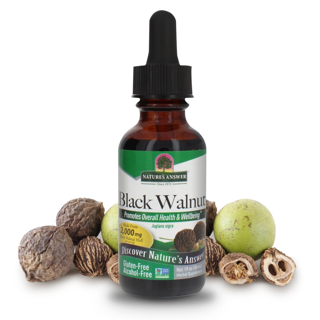 Nature's Answer Black Walnut Hull Extract Alcohol Free 1 Fluid Ounce | Natural Cleanser | Promotes Overall Wellbeing