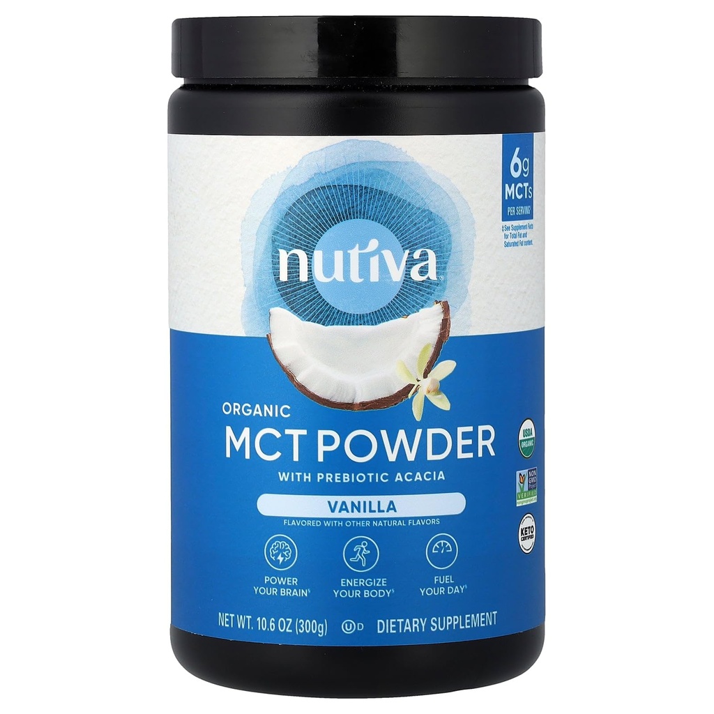 Nussive Bio MCT Pulver mit Prebiotic Acacia Fiber, Vanille, 10.6 Oz, USDA Organic, Non-GMO, Non-BPA, Vegan, Gluten-Free, Keto & Paleo, Instant Beverage oder Boost to Coffee & Smoothies
