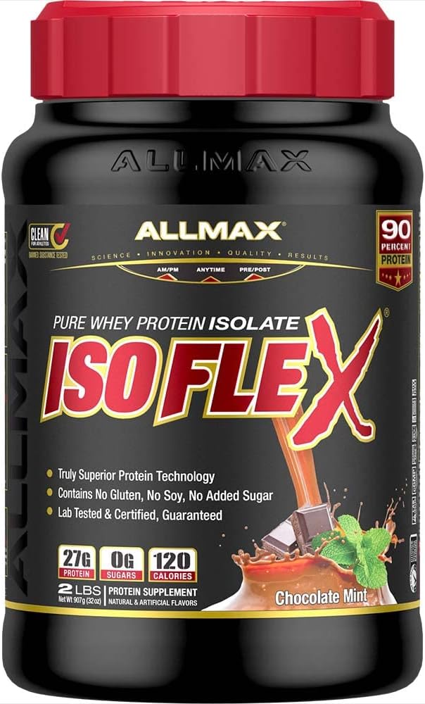 ALLMAX Nutrition - ISOFLEX Polvere di proteine del siero, isolato di proteine del siero, 27g proteine, menta di cioccolato, 2 pound