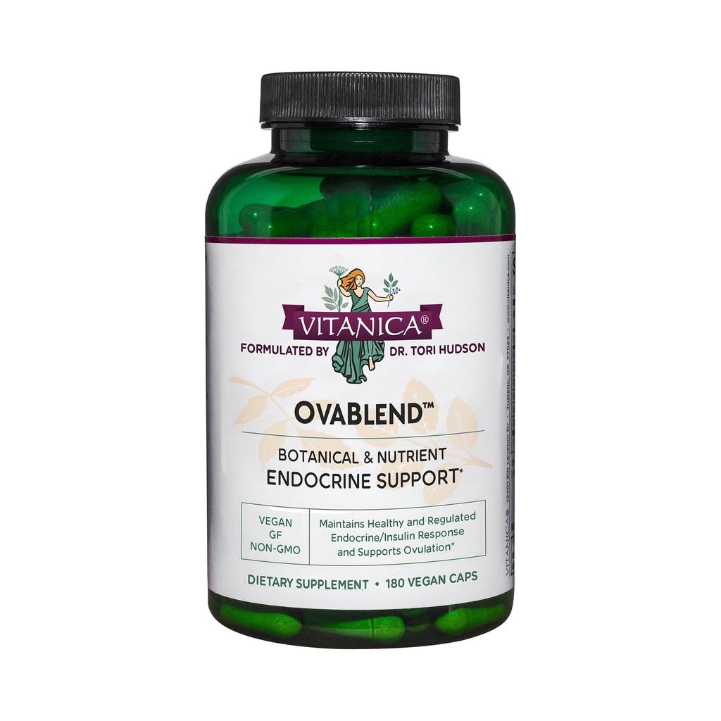 Vitanica OvaBlend - Ovarian Health & Hormone Balance per le donne - Endocrino Supporto Supplemento con Sarsaparilla Root & NAC - Herbal Dietary Supplement for Women - Lady - 180 Vegan Caps