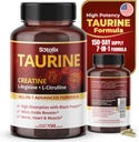 Taurine avec Créatine, L-Arginine, L-Citrulline Haute Absorption avec Booster d'oxyde nitrique de poivre noir, Muscle USA Fabriqué et testé (150 Compte (paquet de 1))