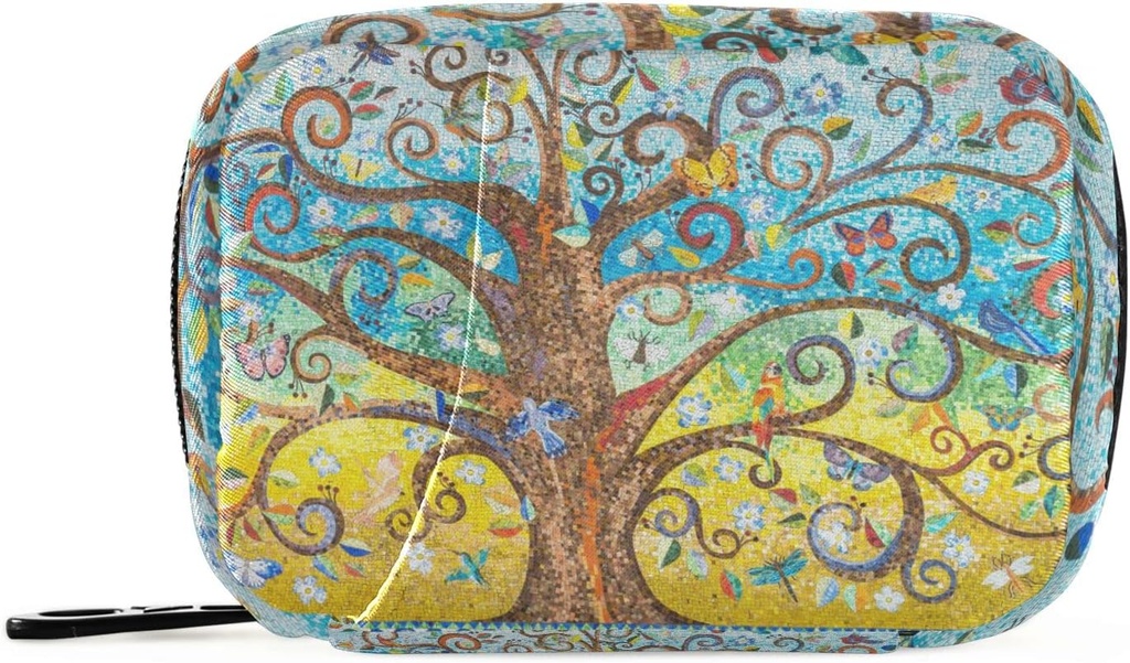 Naanle Tree of Life 7-Day Pill Organizer Bag with Zipper and Hook & Loop, Compact Size, Unisex, 8 Compartments, Twill Canvas Cloth, Classic Style