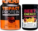 Nutrologie Beet Natural O2, poudre de pré-entraînement, saveur de fruits de passion (30 portions) poudre de protéines TRIPACT, 7-en-1 substitut de repas Shake, saveur de chocolat crémeux (20 portions)