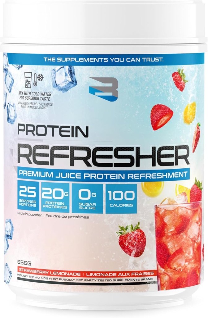 Believe Supplements Protein Refresher (25 Serve) - Polvere di proteine del siero di succo rivoluzionario per il fitness, culturismo, palestra o per l'assunzione di proteine più grandi (25 Scoop, Limonata di fragole)