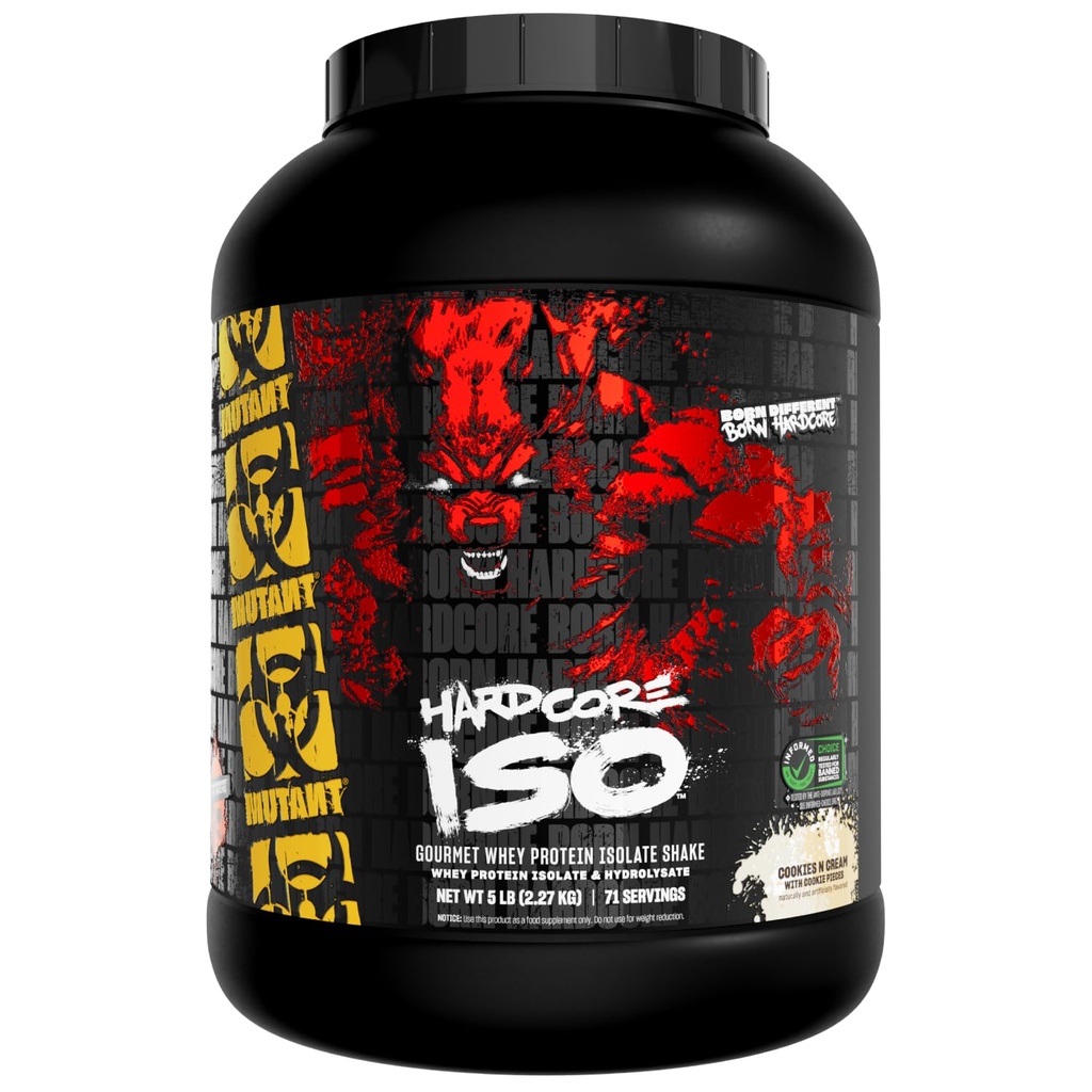 Mutant ISO Surge Whey Protein Isolate Powder agisce rapidamente per aiutare a recuperare, costruire il muscolo, la massa e la forza, 5 lb - Cookies & Cream