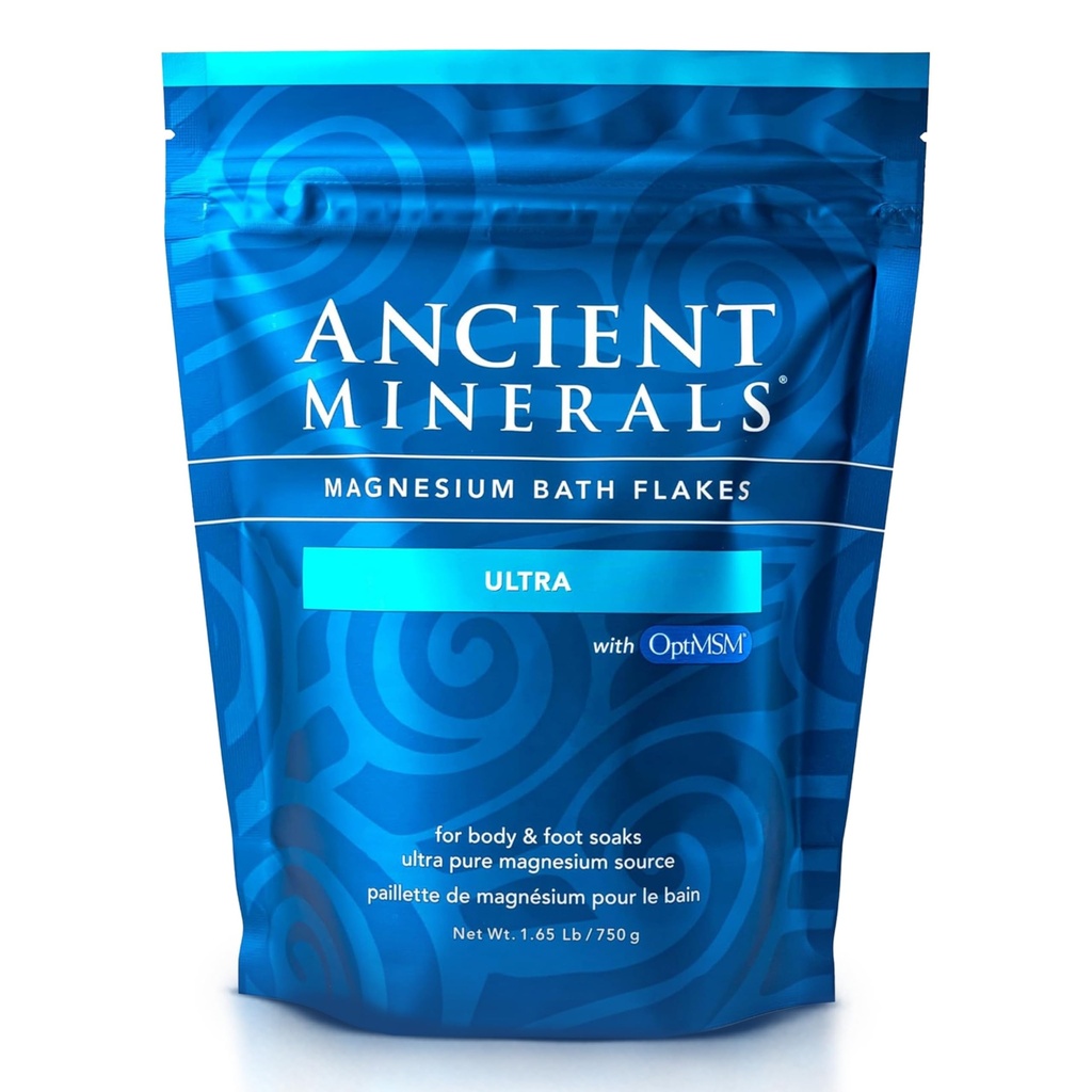 Alte Mineralien Magnesiumbad Flakes Ultra mit OptiMSM - Reines Zechstein Magnesiumchlorid und organische Schwefelbadsalze, beruhigendes Mineral Einweichen für Haut und Körper, 1,65 lb