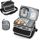 Sac de rangement en médecine, Organisateur de bouteille de pilule avec bandoulière, Boîte d'organisateur de médecine de voyage, Trousse de premiers soins avec petit sac portable, Organisateur de bouteille de médicaments vide noir