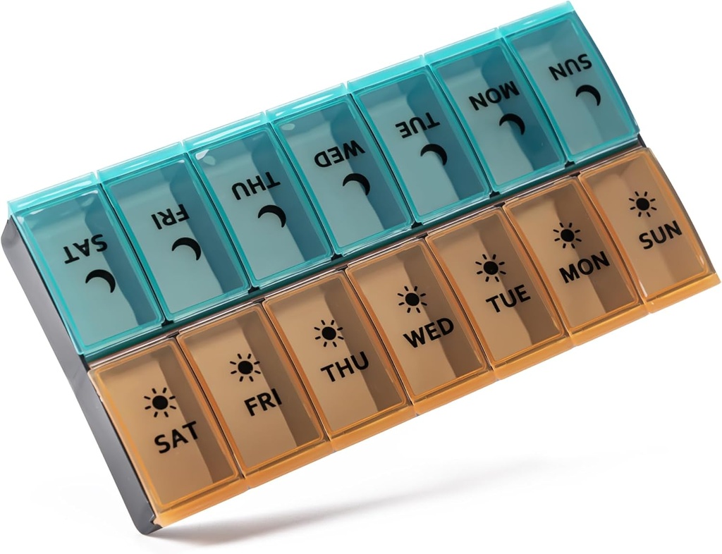 Große Pille Organizer 2 Mal pro Tag, Wöchentliche Pille Fall, AM PM Pille Box, Tag Nacht Pille Container 7 Tag, Vitamin Case Medicine Dispenser zweimal pro Tag (Orange & Green)