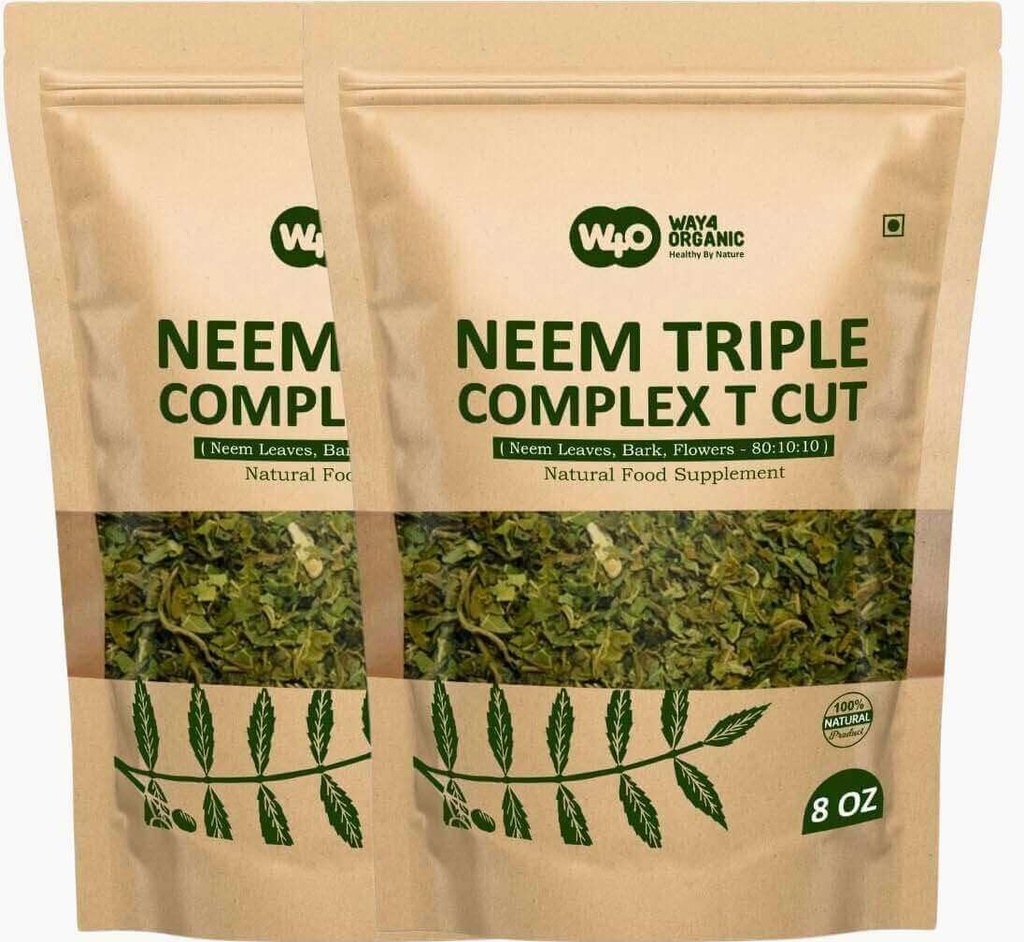 Neem Triple Complex T Cut (non polvere), Buono da fare fresco Leaf Tea 8 once, foglie, corteccia, fiore in Ratio (80:10:10) (Pacchetto di 2)
