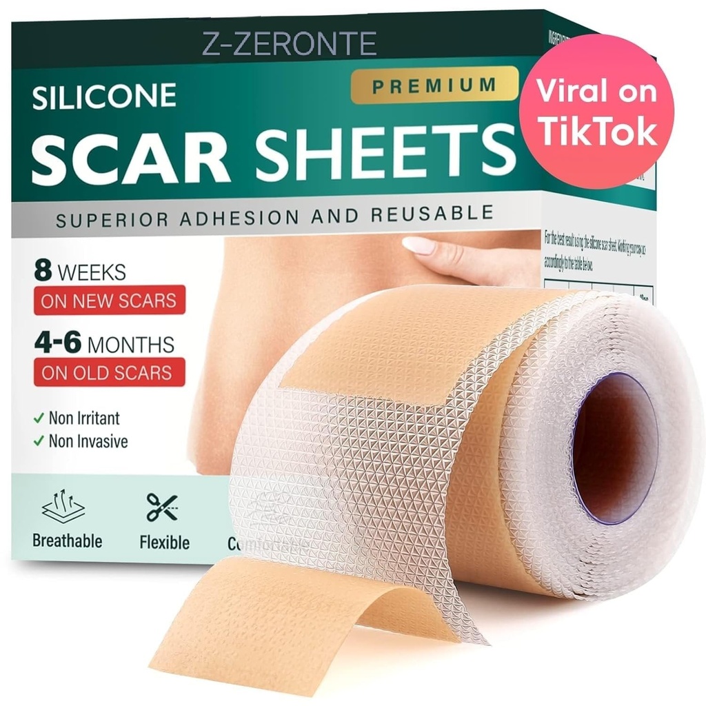 Silikon Narbenblätter, Silikon Narbenband (1.6"x 120" Roll-3M), Wiederverwendbare und effektive Narbenentfernungsblätter, Silikon Narbenentfernungsblätter für chirurgische Narben, Heilung Keloid, C-Section, Tummy Tuck