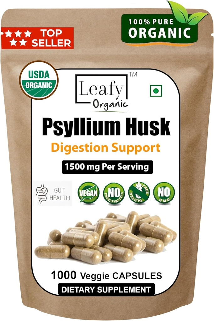 Psyllium Husk 1500mg pro Servierung, 1000 Kapseln - Doppelstärke - Premium Psyllium Fiber Supplement - Toll für Verdauung und Regelmäßigkeit - 100% natürliche lösliche Faser