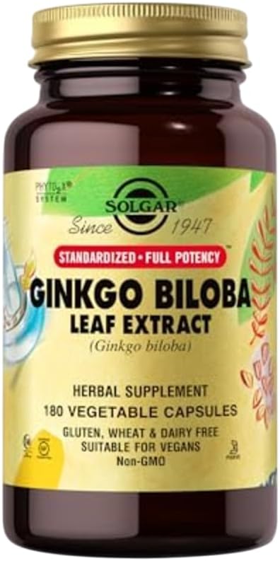 Solgar Ginkgo Biloba Blatt Extrakt - 180 Gemüse Kapseln - Standardisierte volle Potenz (SFP) - Non-GMO, Vegan, Glutenfrei, Dairy Free, Kosher, Halal - 180 Portionen