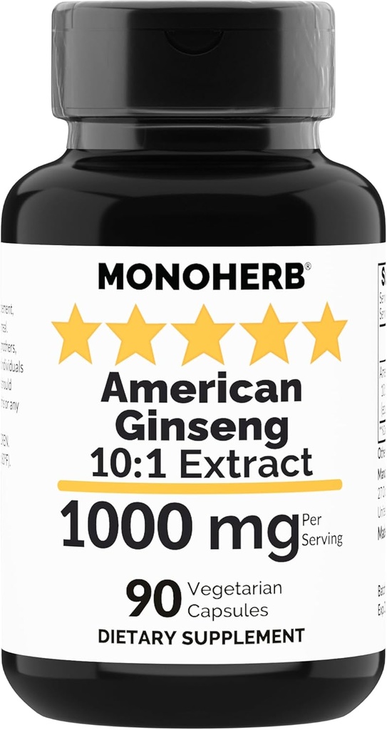 MONOHERB American Ginseng Extract 1000 mg - 90 capsules végétariennes