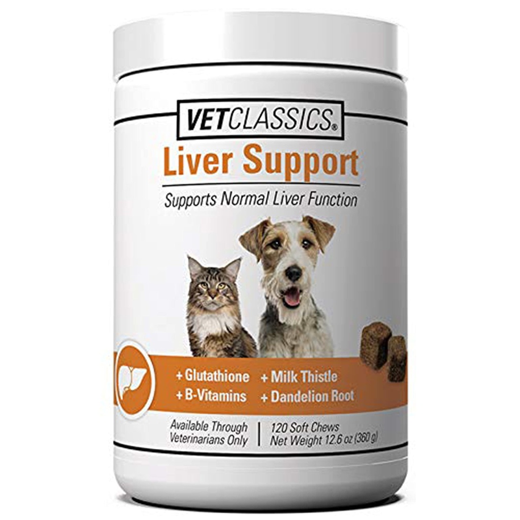 Vet Classics Liver Support Pet Health Supplement für Hunde, Katzen – Liver Functions – B-Vitamine, Glutathione, Milchdistel – Soft Tablets, Chews – 120 Soft Chews