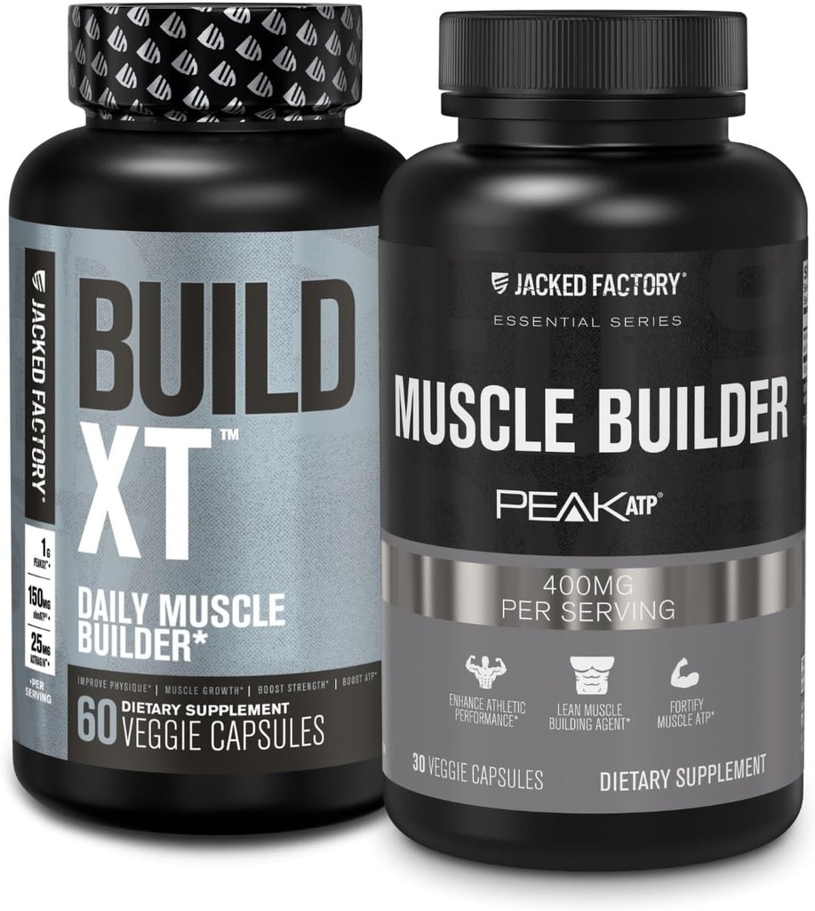 Jacked Factory Build-XT Daily Muscle Builder and Performance Enhancer (60 capsule) & Essentials Muscle Building Supplement per resistenza e crescita (30 capsule)