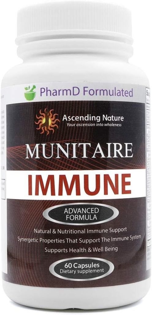 Munitaire Immune Advanced Formula – Natural & Nutritional Immune Support | mit Vitaminen C & E stärkt Immunität, unterstützt Gesundheit und Wohlbefinden | Immune Defense (60 Kapseln)