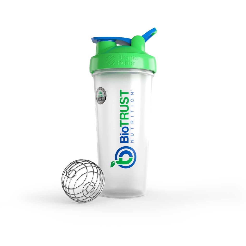 BioTRUST BlenderBottle Classic Shaker Bouteille, 28-Ounce avec boucle, clair/vert