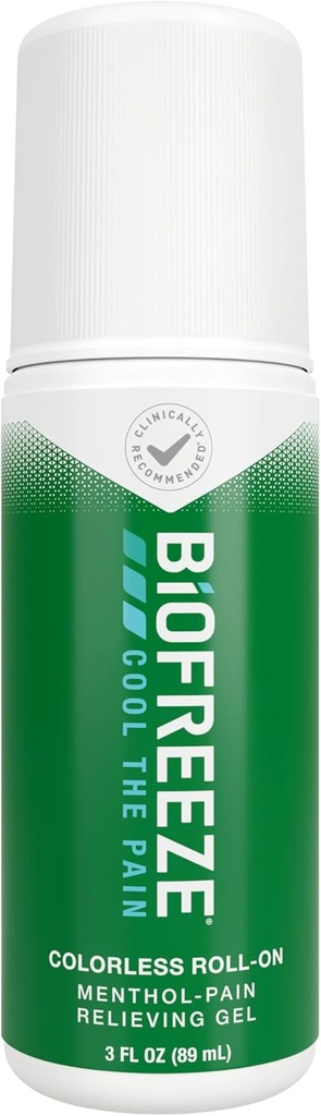 Biogel Roll On Pain Relief for Knee, Neck, Hip, Joint, Epaule, & Simple Backache, Arthrite Pain Reliever, Refroidissement Muscle Relief, FSA Admissible, Menthol Gel 3 Fl Oz