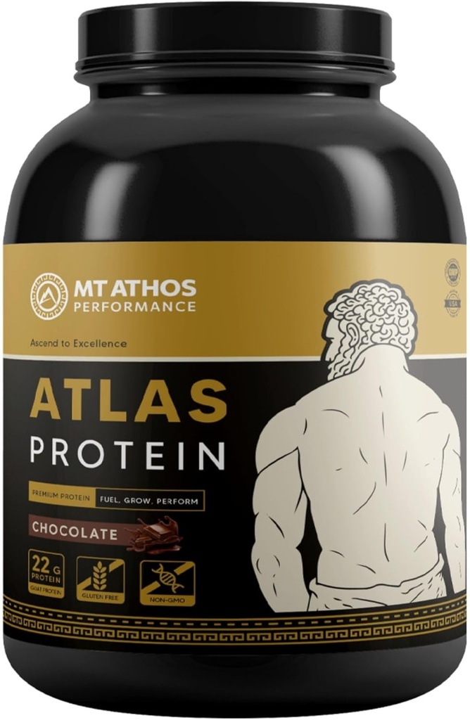 Atlas en poudre de protéines de chocolat Lait de chèvre Lactosérum avec protéines caséines 22 g Protéines par portion