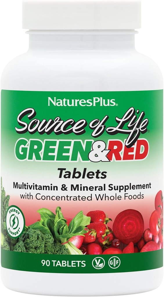 NaturesPlus Quelle des Lebens Green & Red Multivitamin - 90 Tabletten - mit konzentrierten Ganze Lebensmittel - Vegetarisch, Glutenfrei - 30 Servierungen