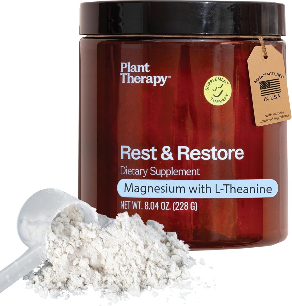 Pflanzentherapie Unflavored Magnesium Glycinate Powder Hergestellt in USA mit L-Theanin Rest & wiederherstellen 4 Monate Versorgung fördert Schlaf und hilft, Nahrungsergänzungsmittel für Frauen und Männer 8 oz