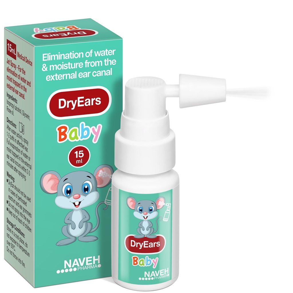 NAVEH PHARMA® Dry Ears Baby | Swimmers Ohr Tropfen Spray | Ohr Trockentropfen für kleine Schwimmer | Entfernen Wasser in Ohren in Sekunden | Vorbeugen Schmerz, Infektion, Erfolge & Hörverluste (0,5 Fl Oz)