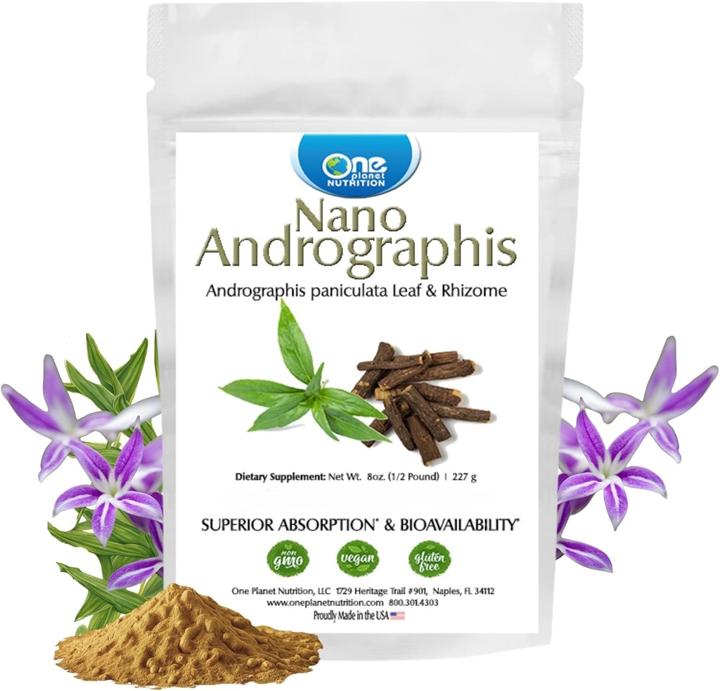 Un pianeta Nutrizione Nano Andrographis Polvere 8 oz (227 Serve), Nano per l'assorbimento potenziato, Supporti benessere generale, Non-OGM, Vegan, senza glutine