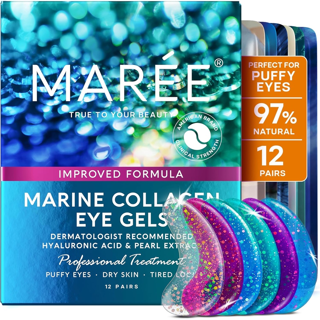 MAREE Eye Gels - Pads Under Eye Patches für Puffy Eyes und Dark Circles mit Collagen & Hyaluronsäure - Anti-Falten unter Augenmasken Hautpflegebehandlung für Puffiness & Bags - Parches Para Ojeras