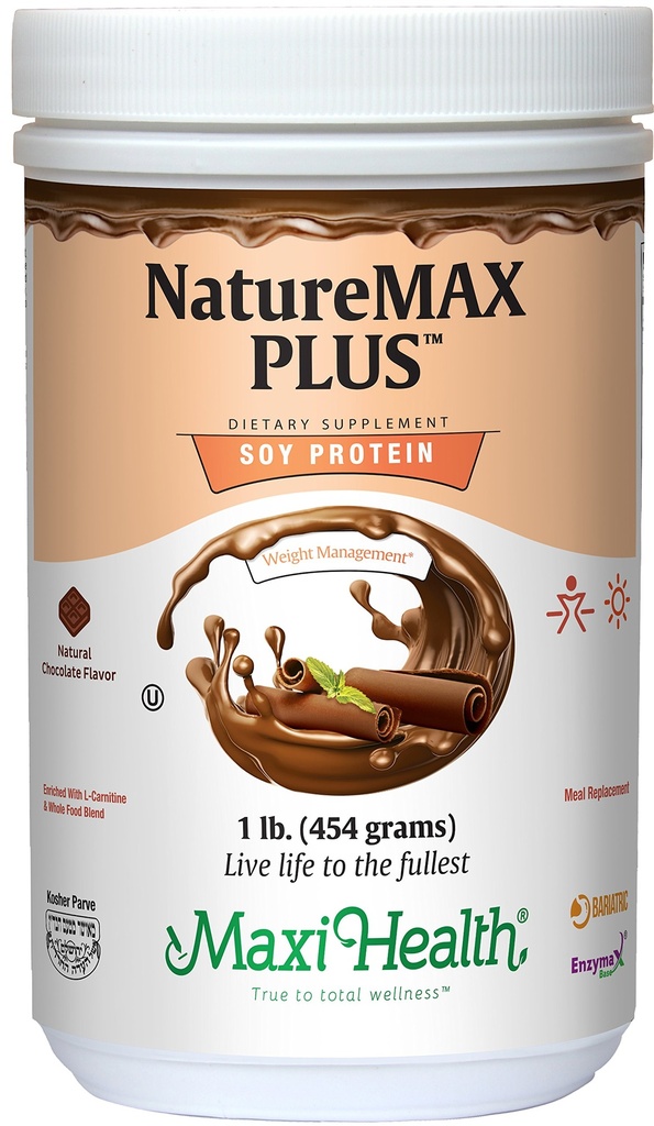 Maxi-Health NatureMAX Plus Energy Support Drink Poudre de protéines de soja - Supplément sans sucre - 20g de protéines par portion - Saveur de chocolat naturel - Vitamine casher - 1lb