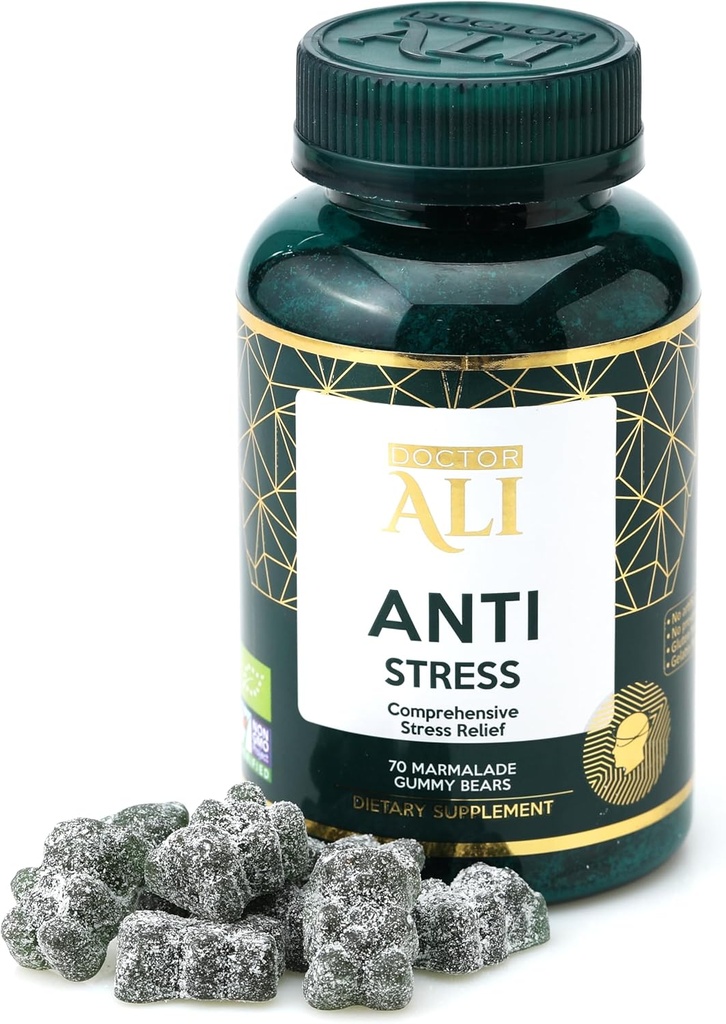 Doctor ALI - Gummiess Relief Stress Comprehensive | Realizzato con ingredienti biologici | 70 Count | Gluten Free | Gelatin Free | Non OGM