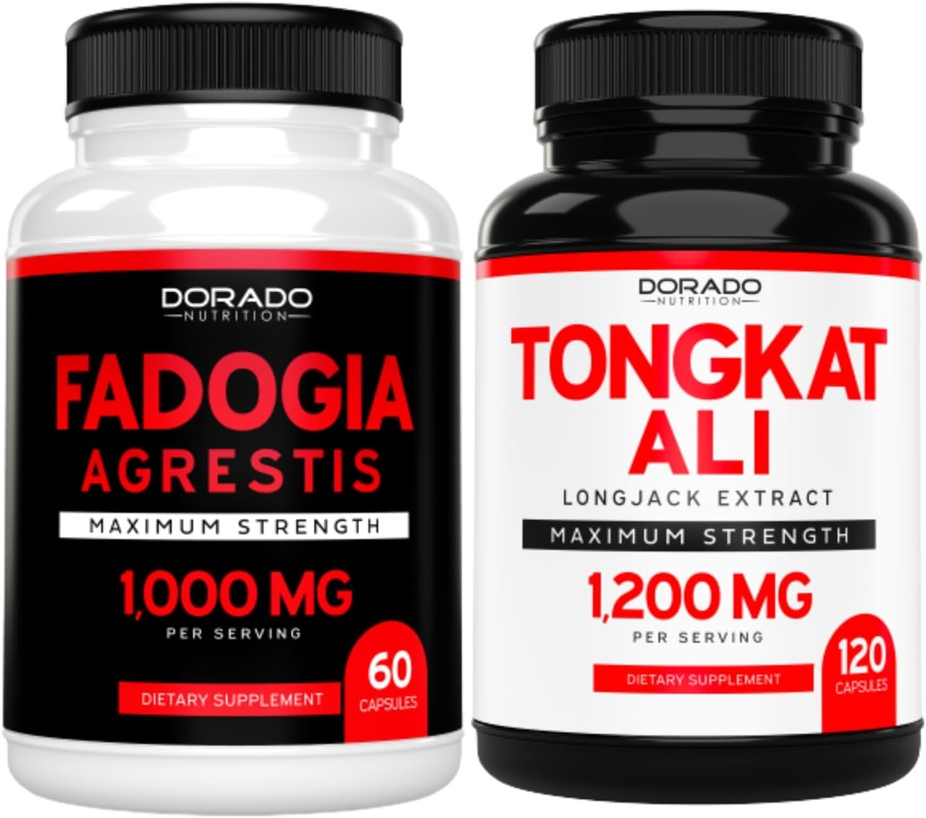 Estratto di Fadogia Agrestis (60 conte) Massima resistenza per la massa atletica e muscolare e Tongkat Ali per gli uomini (120 capsule) Tongkat Ali di Longjack per il supporto per la salute e la vitalità degli uomini - USA Made