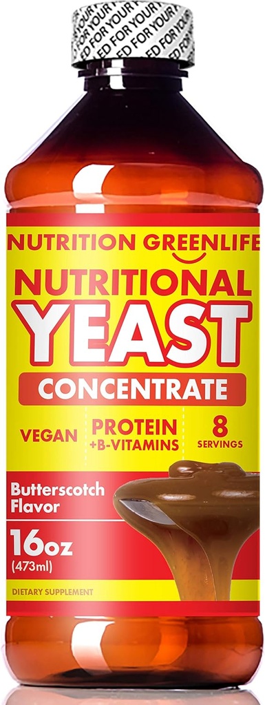 Concentrato di lievito nutrizionale da Nutrition Greenlife (16 fl oz) con vitamina B-12, Beta Glucan, Aminoacidi | Sapore di Butterscotch