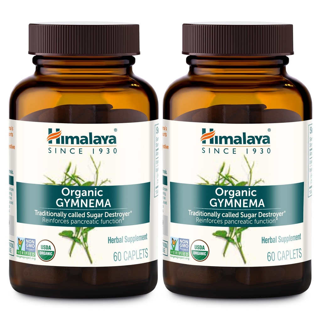 Himalaya Organic Gymnema Sylvestre - Soutien au métabolisme du glucose à base de plantes - USDA Organic, Non-OGM, Vegan, Sans gluten, 700 mg, 60 Caplets (paquet de 2)