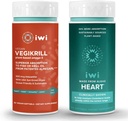iwi Life Vegikrill & Heart Omega-3 Bundle, 30 portions, Algae Omega à base végétale végétalienne 3, Krill & Fish Oil Alternative, Aucun arrière-goût de poisson