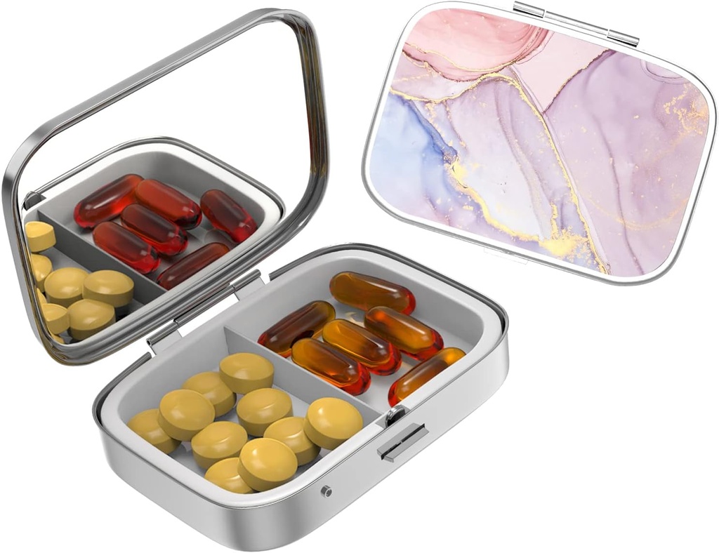 Süße kleine Pille Fall für Taschen & Geldbörsen,Elegante Pille Box macht ein großes Geschenk,2 Compartment Reisemedizin Organizer speichert Progesterone, Kapsel Pillen, Ibuprofen, Vitamine-2