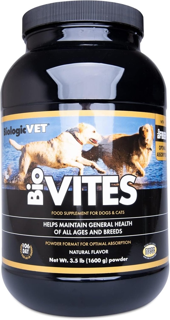 BiologicVET BioVITES Alimentazione Multi-Nutriente - Vitamine Premium Cat & Dog - Supporta Immune, Metabolismo, Skin & Digestive Health - Include Aminoacidi, Prebiotici, Enzimi & More - 3.5 lb. Polvere