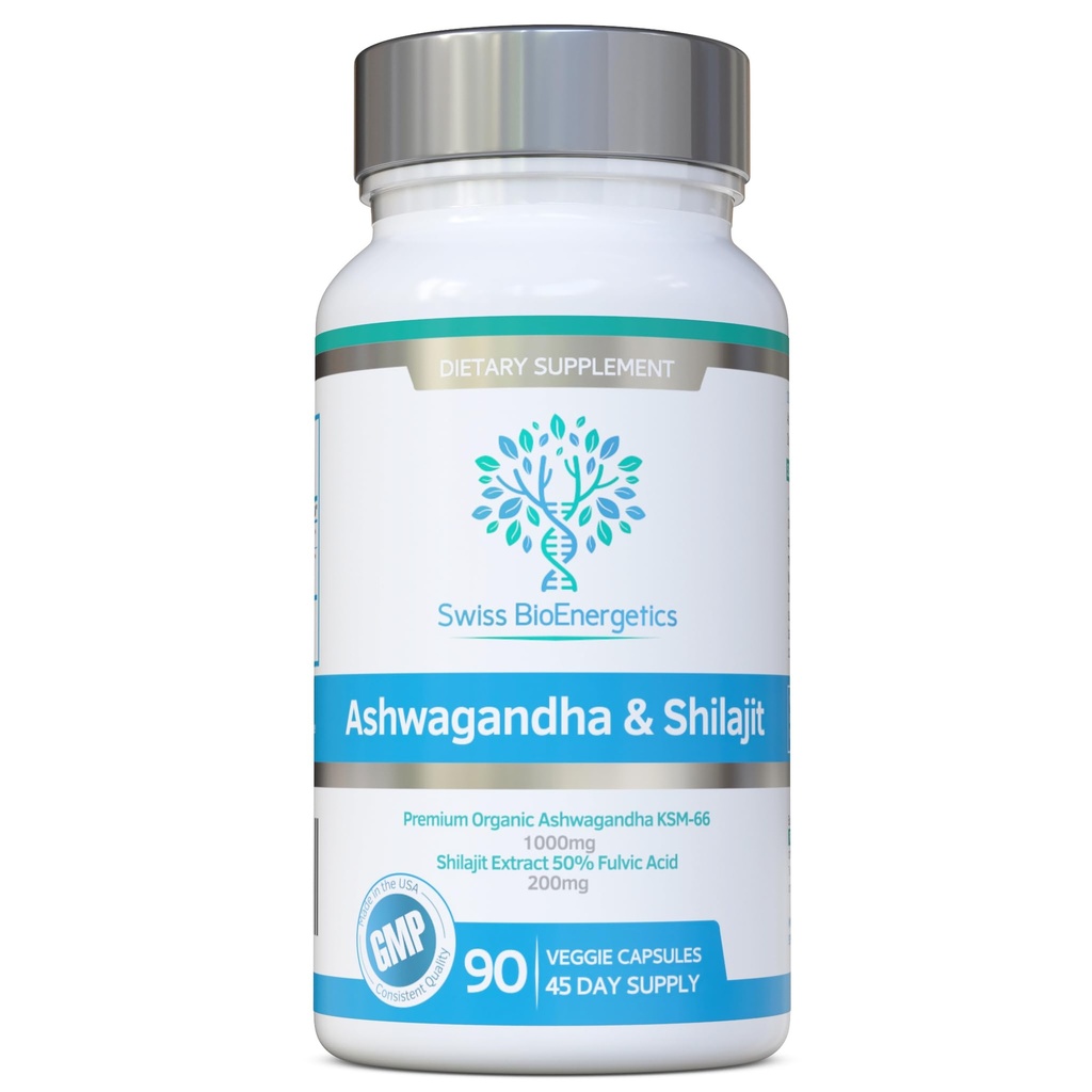 Ashwagandha & Shilajit - Ashwagandha KSM-66 1000mg & Purified Shilajit Extract 200mg (50% Fulvic Acid) - Keine künstlichen Füllstoffe, Bindemittel oder Fließmittel - Geeignet für Vegane