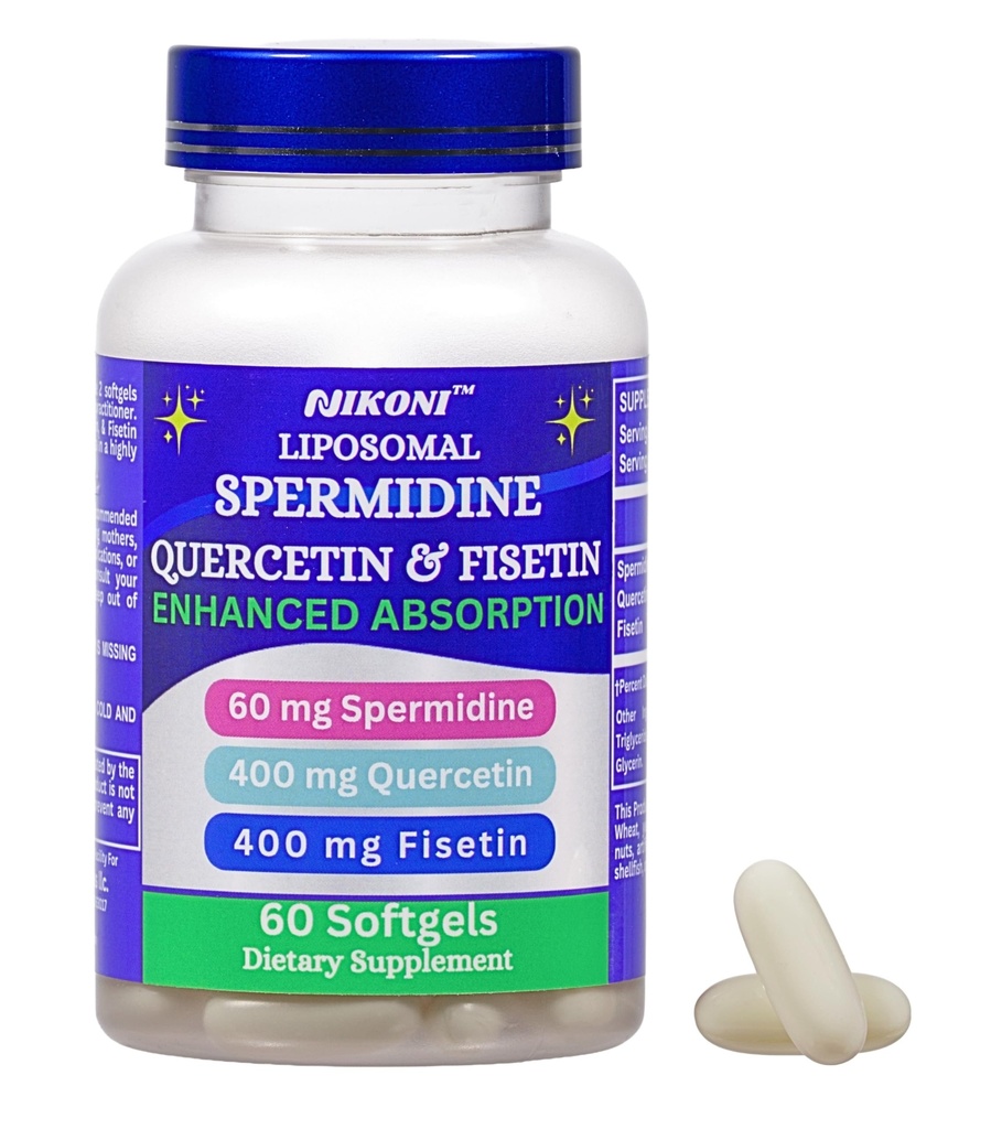 Nikoni Liposomal Spermidine, Quercetin, Fisetin 860mg Supplemento per l'invecchiamento sano, Rinnovamento cellulare, Funzione cognitiva 60 Softgelss
