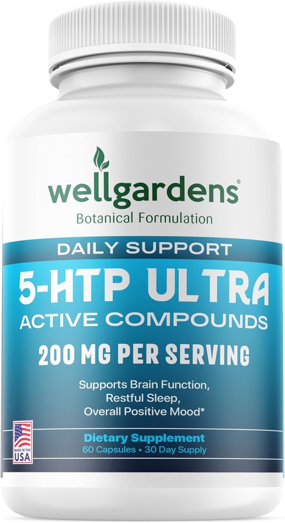 100% puro 200 MG 5-HTP Ultra per il sonno sano e il senso di benessere - Supporto Mood, stress, sonno - 5HTP Supplemento con calcio - 60 5HTP 200mg capsule, 30 Serve