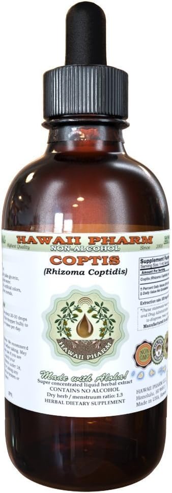 Coptis Alcohol-Free Liquid Extract, Coptis (Rhizoma Coptidis) Dried Root Glycerite Hawaii Pharm Natural Herbal Supplement 2 oz