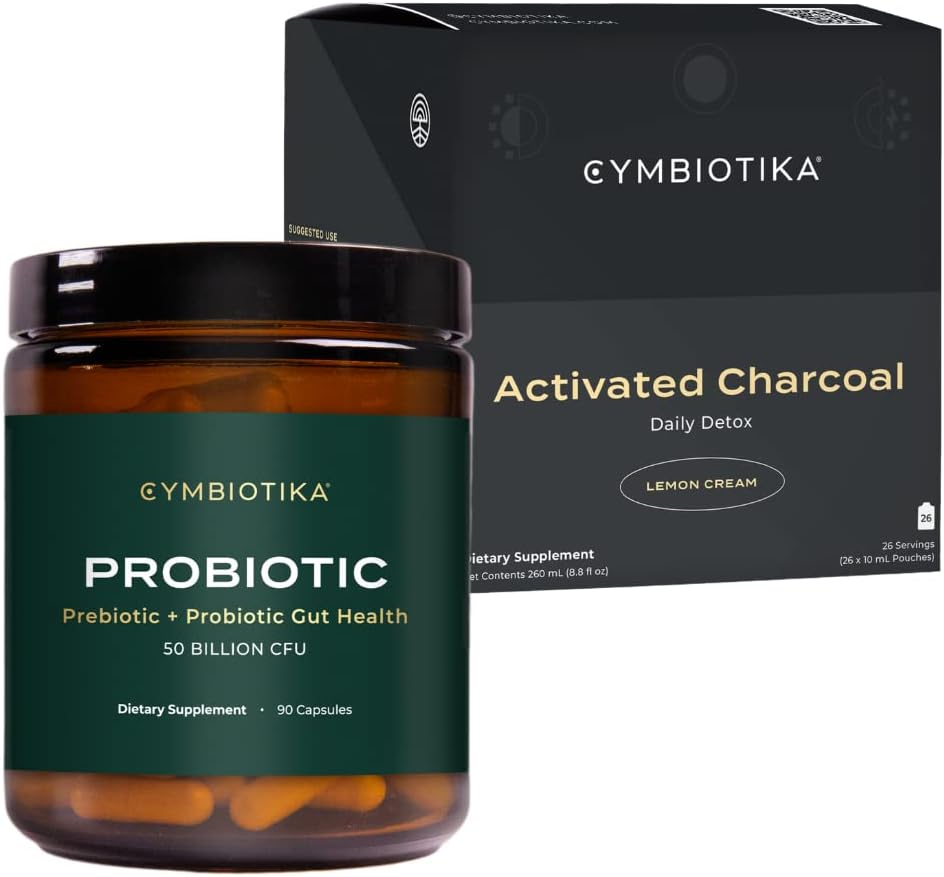 CYMBIOTIKA Probiotic 50 Billion CFU & Activated Charcoal Liquid Supplement, Unterstützt gesunde Verdauung für Männer & Frauen, Stomach Detox & Digestive Relief, Hilft Gas & Bloating, einfach zu bedienen