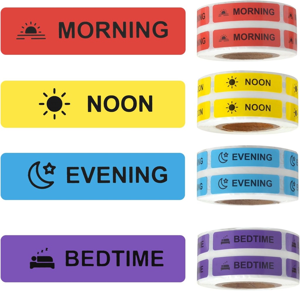 Stickers Médecine Instruction Médicament Étiquette Papier Permanent Étiquette AM NOON PM pour Pill case Planner 0.4 * 1.6inch (Bonjour matinal)